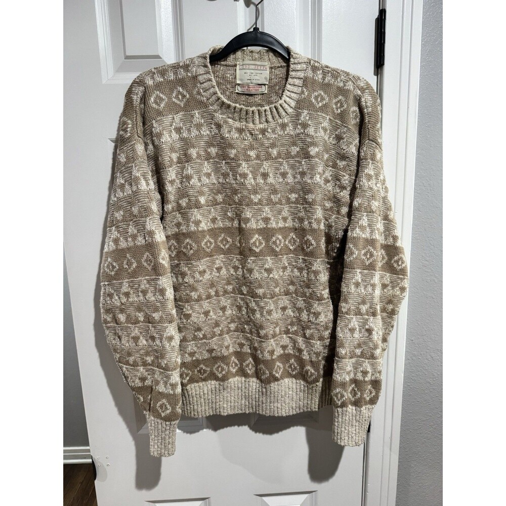 Lord Jeff Sandstone Collection Geometric Sweater Beige Brown Cotton Jute M